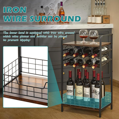 3-Tier Wine Rack Freestanding Floor Cabinet Corner Bar Cabinet Bar Cart,12 Individual Wine Storage Bottle Compartments Corner Bar Cabinet Holder (3-Tier Wine Rack 07)