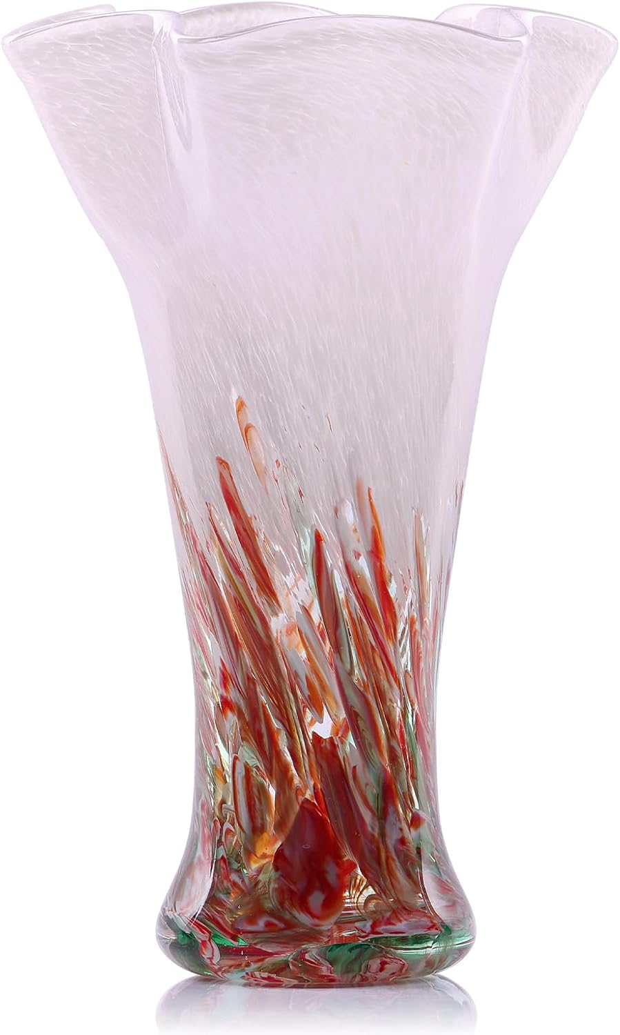 9.0" H Teal Glass Vases for Flowers, Unique Hand Blown Glass Vase Green Home Decor, Wide Mouth Colorful Flower Vase Centerpieces, for Living Room Table Bookshelf, Bathroom Office Shelf Decorative