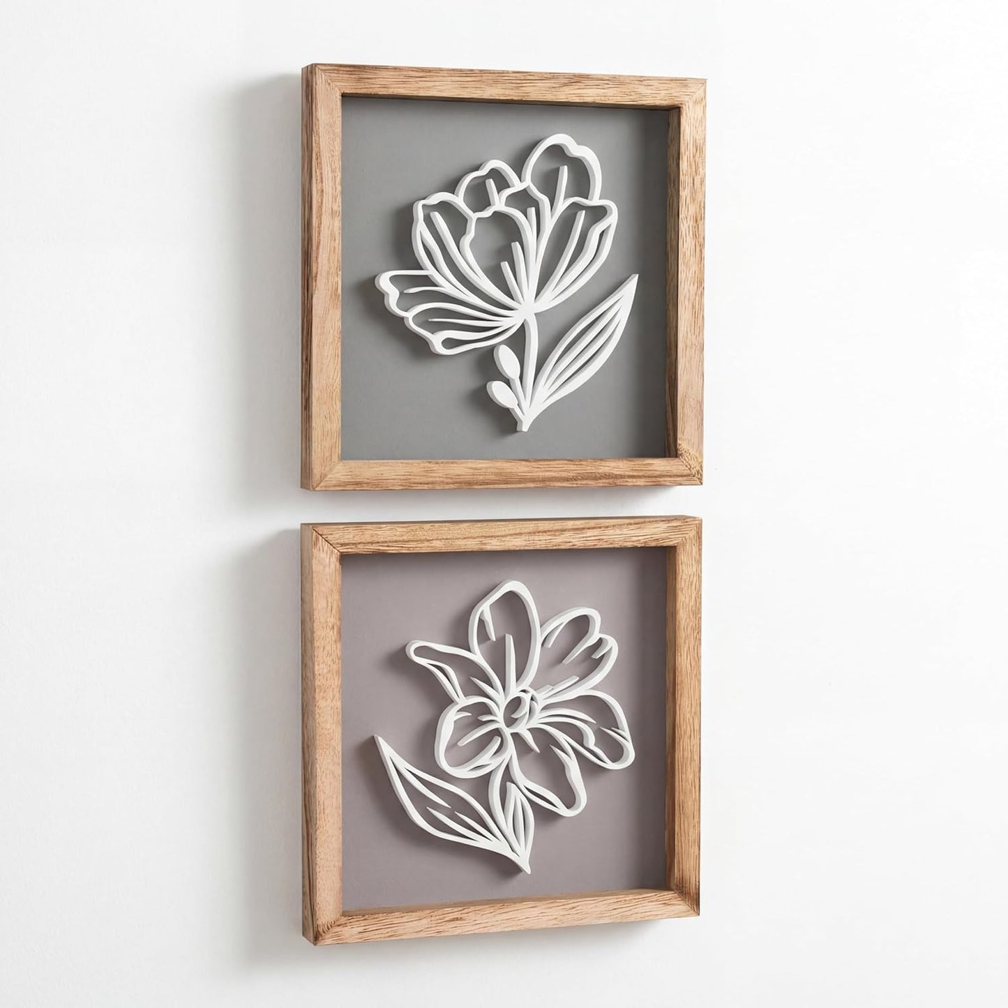 3D Floral Green Wall Art (Set of 2) Lightweight, Wooden Ready-to-Hang Boho Framed Wall Art for Bathroom, Bedroom, Living Room or Office – Premium Sage Green Farmhouse Decor – Gift-Boxed