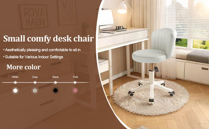 Small Round Rolling Desk Chair Armless Comfy Vanity Computer Chair Height Adjustable Swivel Work Spa Chair