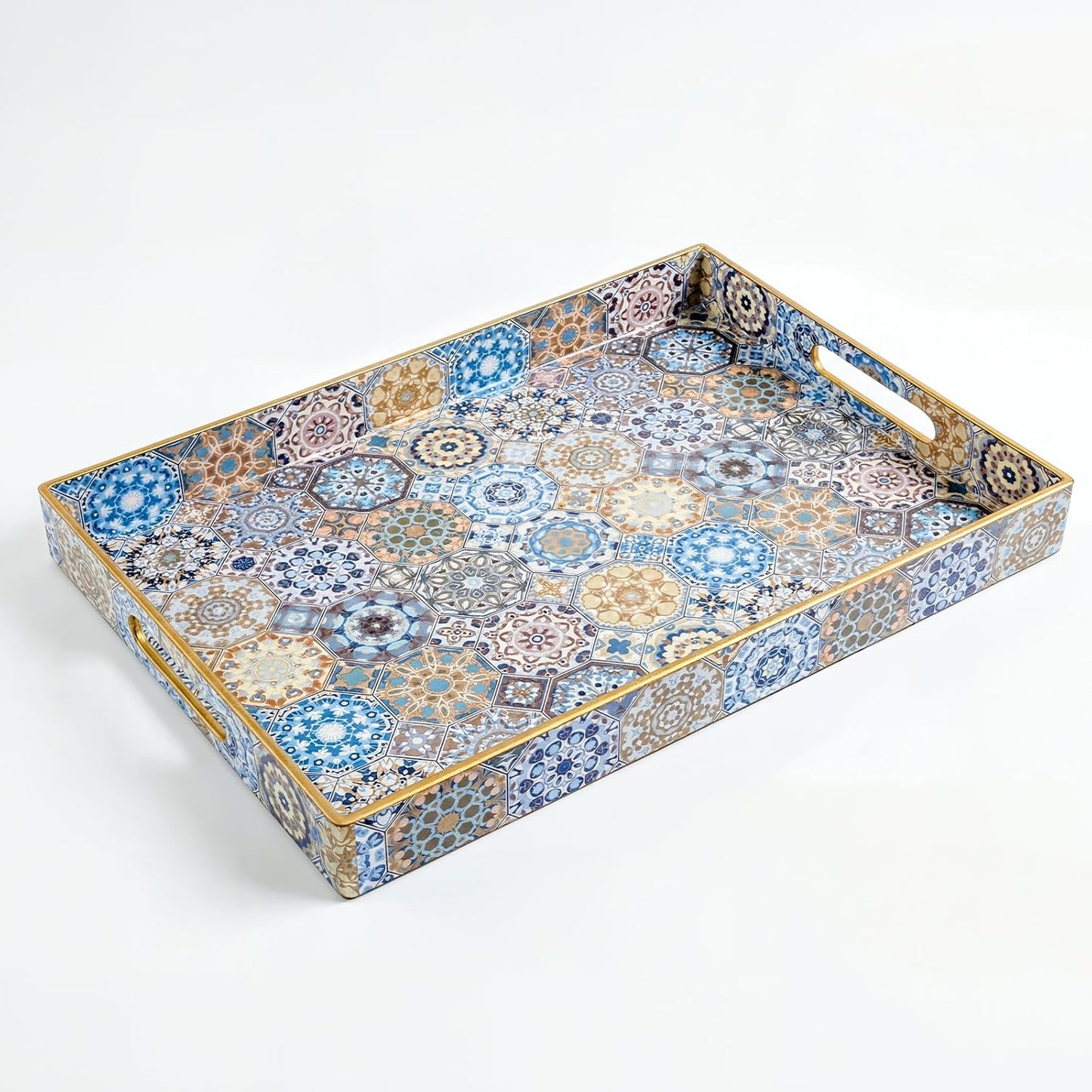 Coffee Table Trays for Living Room Serving Tray with Handles, Modern Large Tray for Ottoman Coffee Table