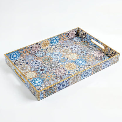 Coffee Table Trays for Living Room Serving Tray with Handles, Modern Large Tray for Ottoman Coffee Table