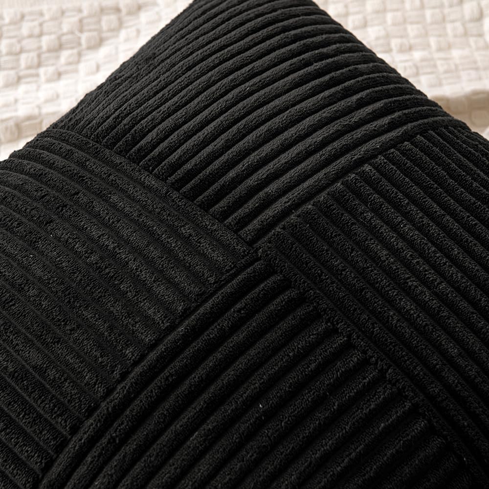 MIULEE Black Decorative Throw Pillow Covers 18x18 Inch for Couch Bed Sofa Pack of 2 Boho Farmhouse Throw Pillows Soft Cross Corduroy Patchwork Textured Cushion Cases