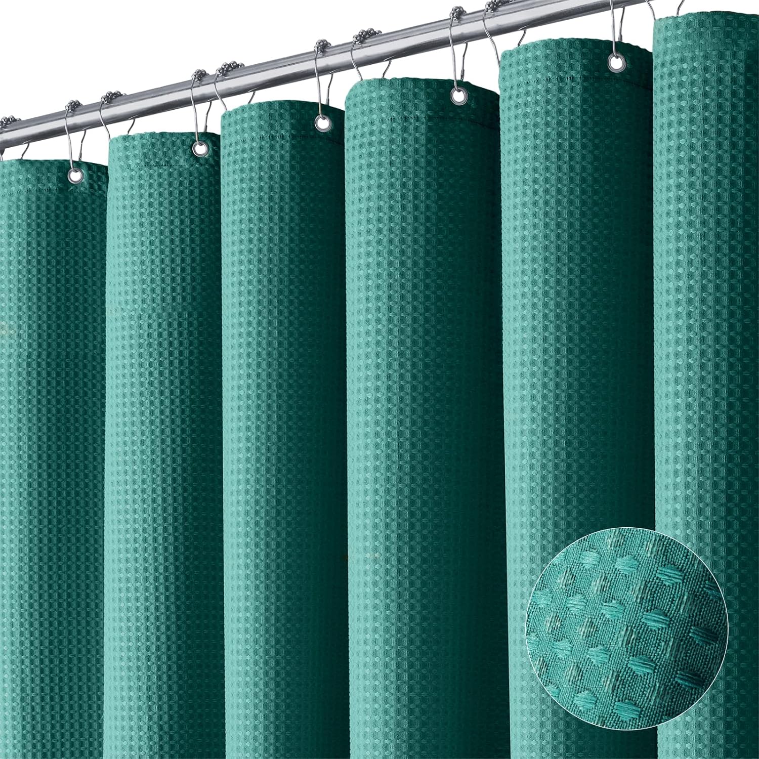 Dynamene Sage Green Shower Curtain - Waffle Textured Heavy Duty Thick Fabric Shower Curtains for Bathroom, 256GSM Luxury Weighted Polyester Cloth Bath Curtain Set with 12 Plastic Hooks，72Wx72H,Green