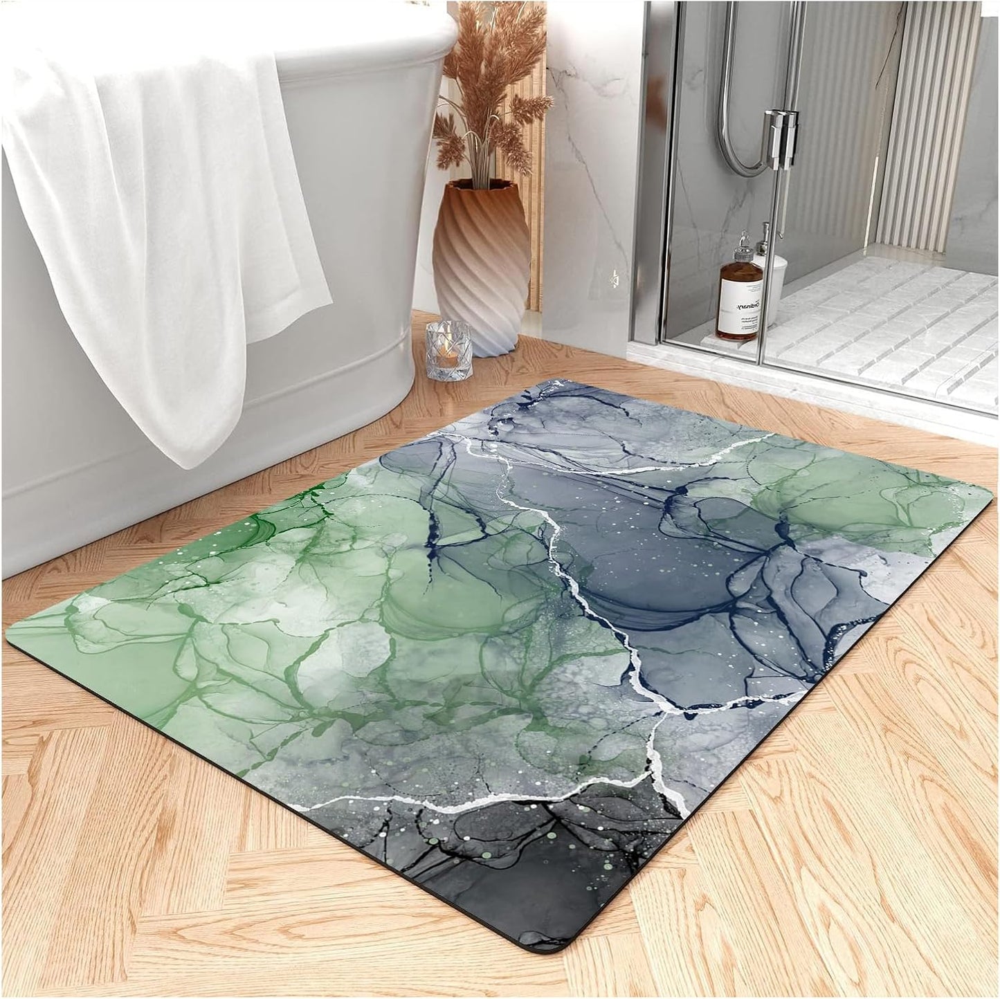 Fast Drying Thin Bath Mat Bathtub Mat | Diatomite Bathmat with Absorbent and Non-Slip Surface Easy to Clean | Colorful Marble Texture Bathroom Rug (3x5ft/36x60in/90x150cm, Pink/Medium Purple)