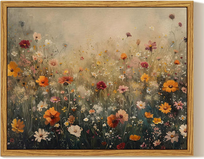 Framed Canvas Wall Art, Meadow with Flowers Painting, Landscape for Living Room, Bedroom, Home, Bathroom Decor, 8x10