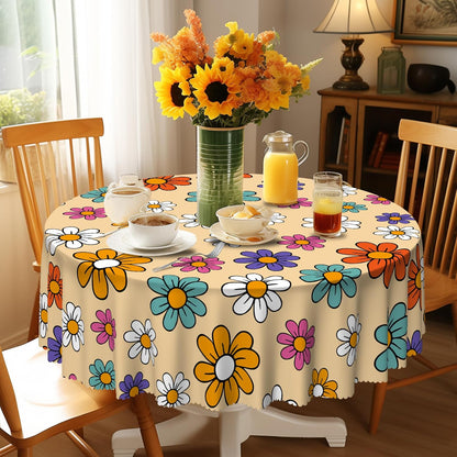 Round Tablecloth, Summer Tablecloths Polyester Waterproof Stain Wrinkle Free, Indoor and Outdoor Table Cover for Kitchen Party Dining Table