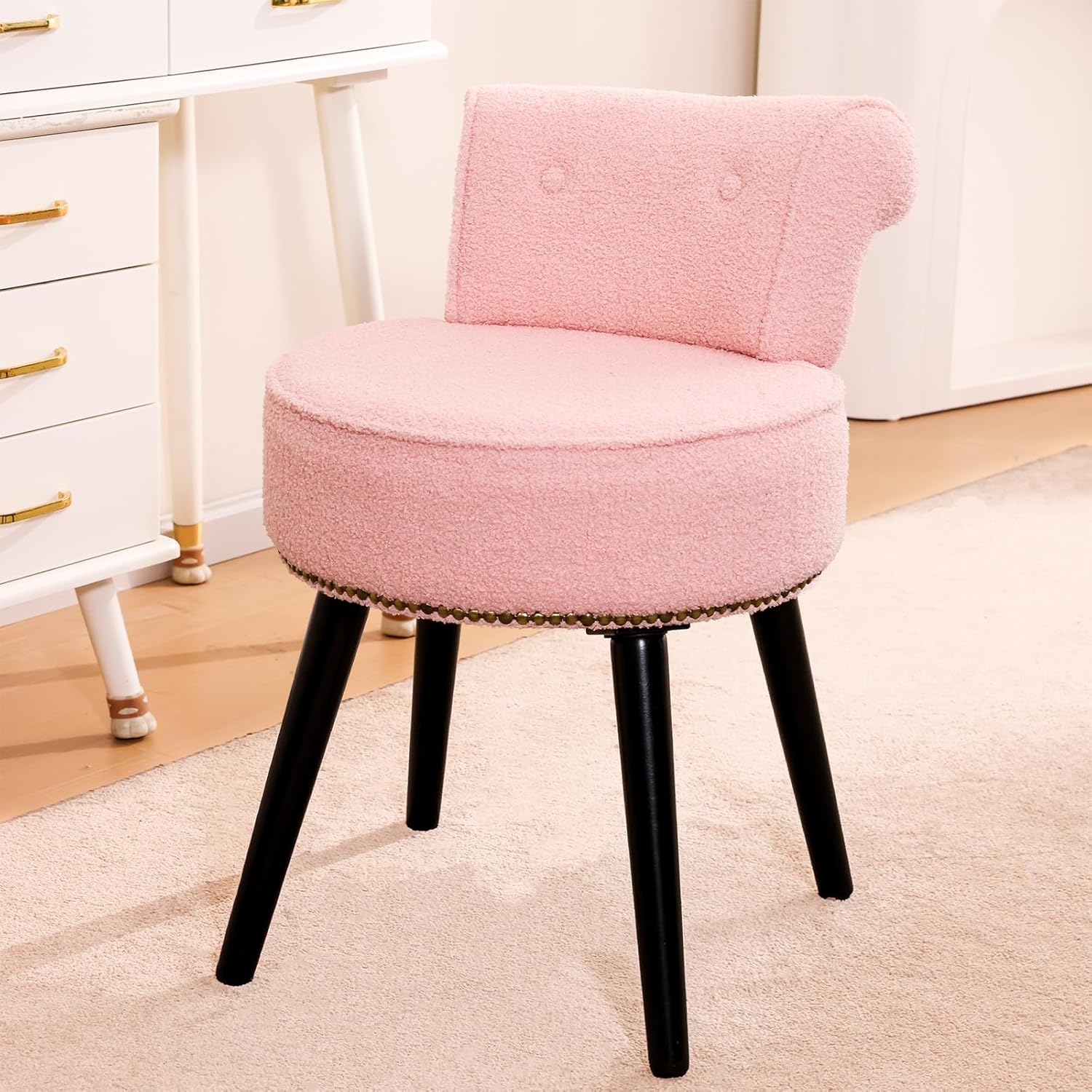 Chair with Adjustable Backrest Makeup Vanity Stool with Back Multifunction Armless Chair for Dressing Home Office Kitchen Dinning Room and Living Room (Velvet White)