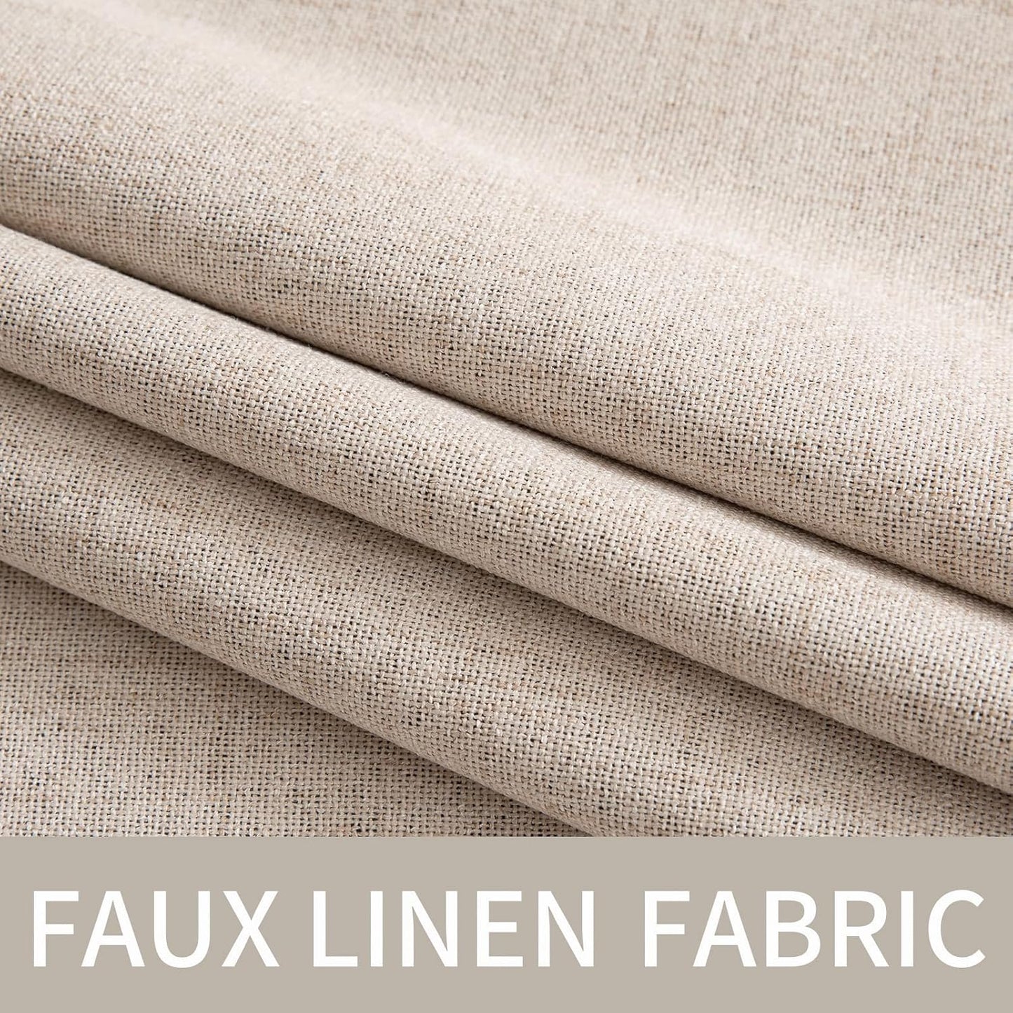 100% Blackout Linen Textured Curtains for Bedroom Solid Thermal Insulated Natural Beige Grommet Room Darkening Curtains & Drapes Luxury Decor for Living Room Nursery 52 x 84 Inch (2 Panels)
