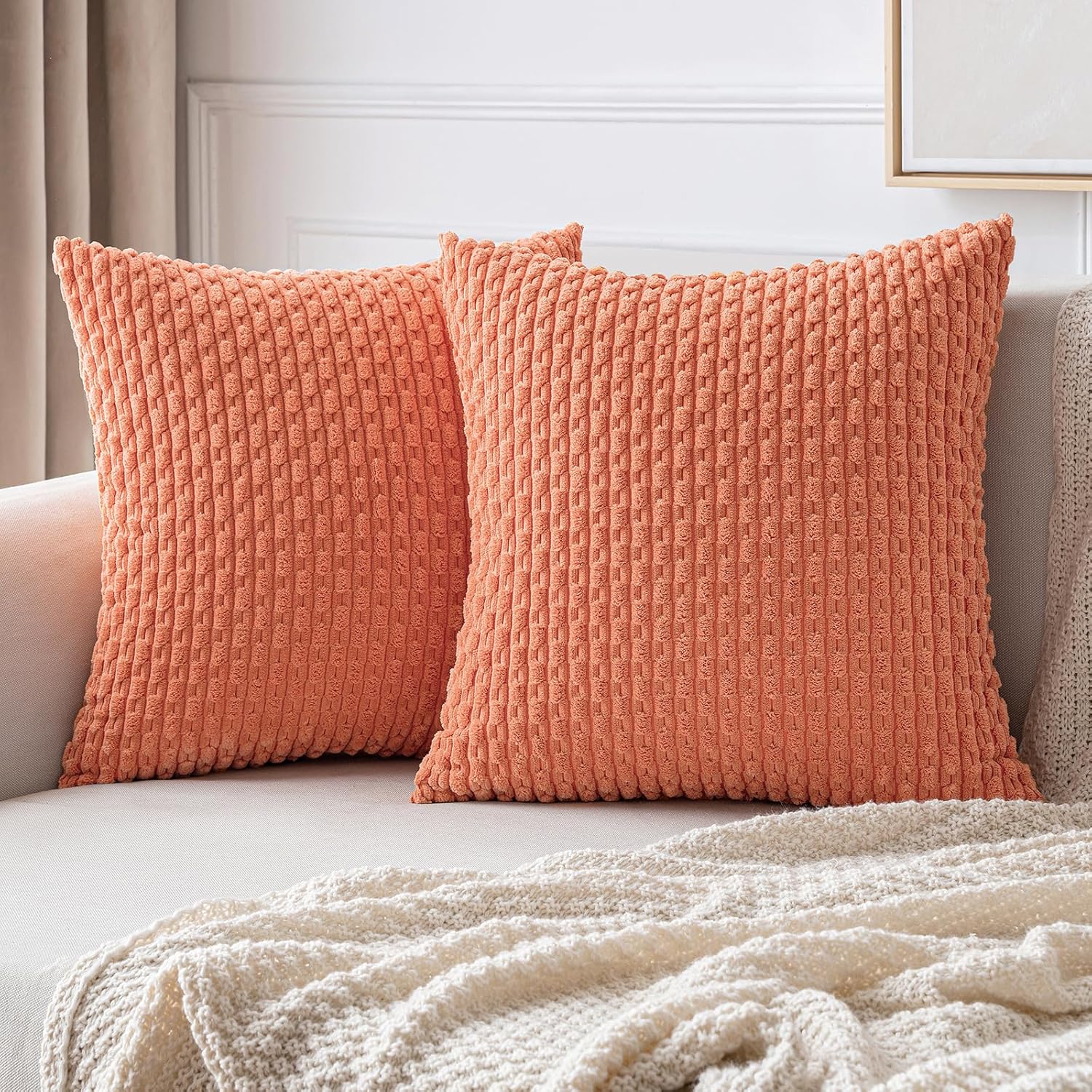 MIULEE Pack of 2 Decorative Throw Pillow Covers 18x18 Inch Soft Boho Striped Textured Corduroy Pillow Covers Spring Modern Farmhouse Home Decor for Couch Bed Sofa Living Room Sage Green
