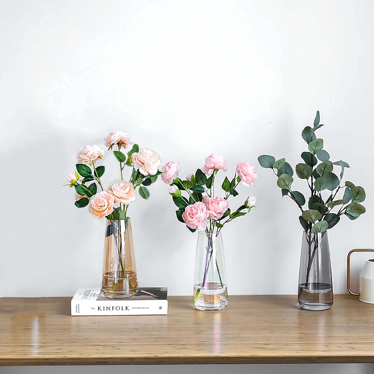 Modern Glass Vase Crystal Glass Vase for Home Office Decor (Crystal Amber)