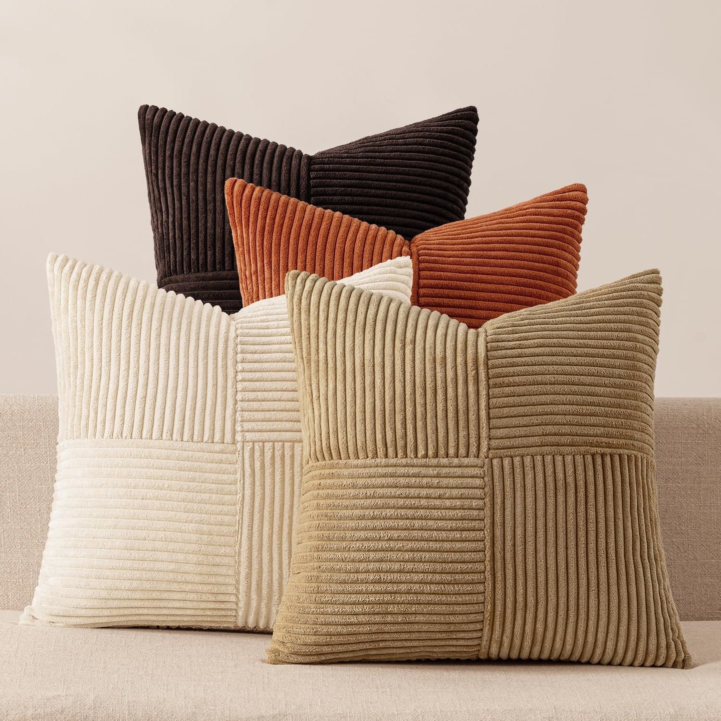 MIULEE Teal Orange Decorative Throw Pillow Covers 18x18 Inch Set of 4 Boho Corduroy Striped Cushion Cases Modern Farmhouse Patchwork Pillow Cases for Couch Sofa Bedroom Home Decor