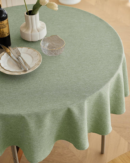 Decorelia Faux Linen Round Tablecloths 60 inch, Waterproof Decorative Washable Texture Rustic Circle Table Cloth Cover for Dining Kitchen Party Farmhouse Outdoor(Round (2-4 Seats),Sage Green)