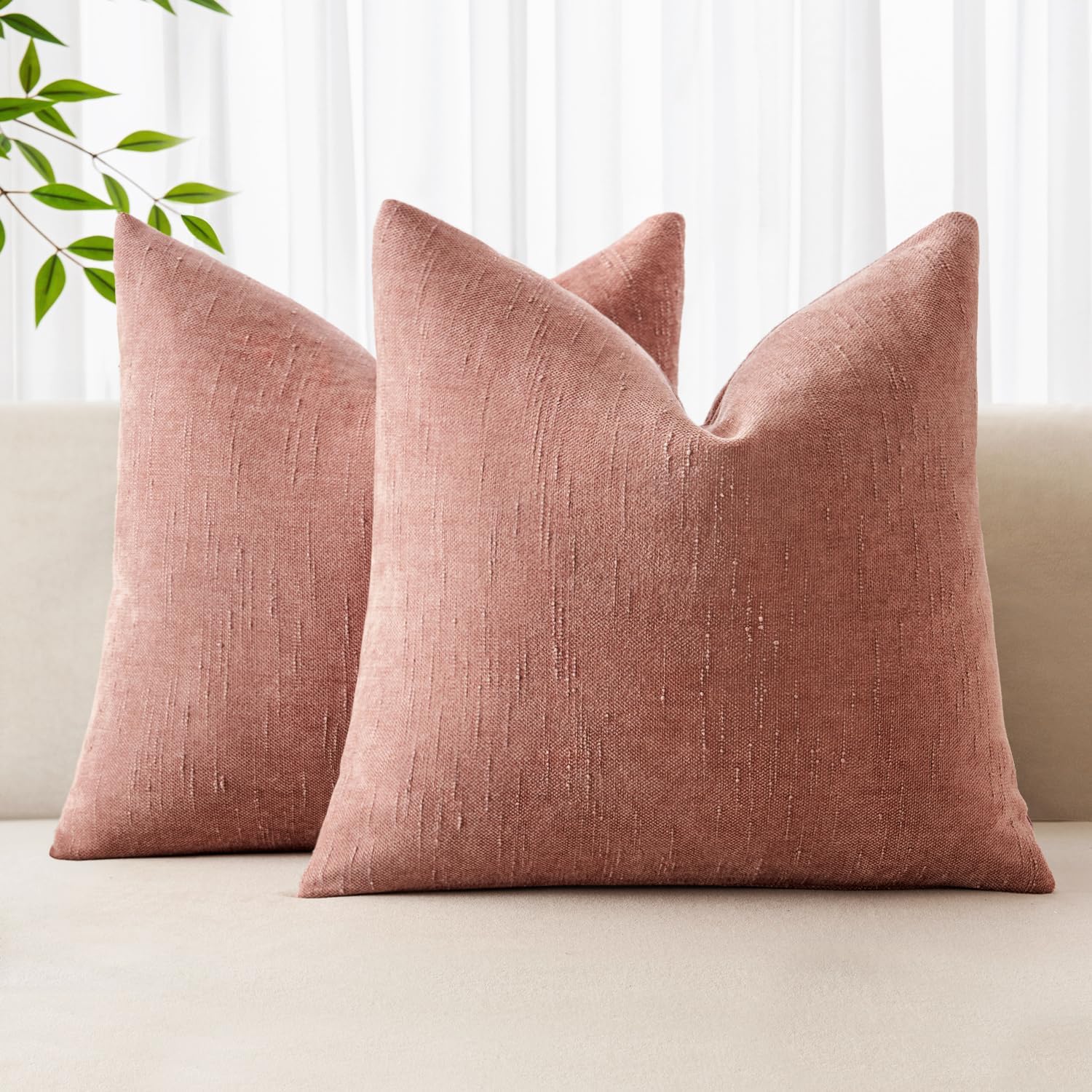 MIULEE Pack of 2 Decorative Throw Pillow Covers Soft Chenille Throw Pillows Solid Neutral Farmhouse Textured Cushion Covers for Couch Sofa Bedroom Living Room 20x20 Inch, Taupe Grey
