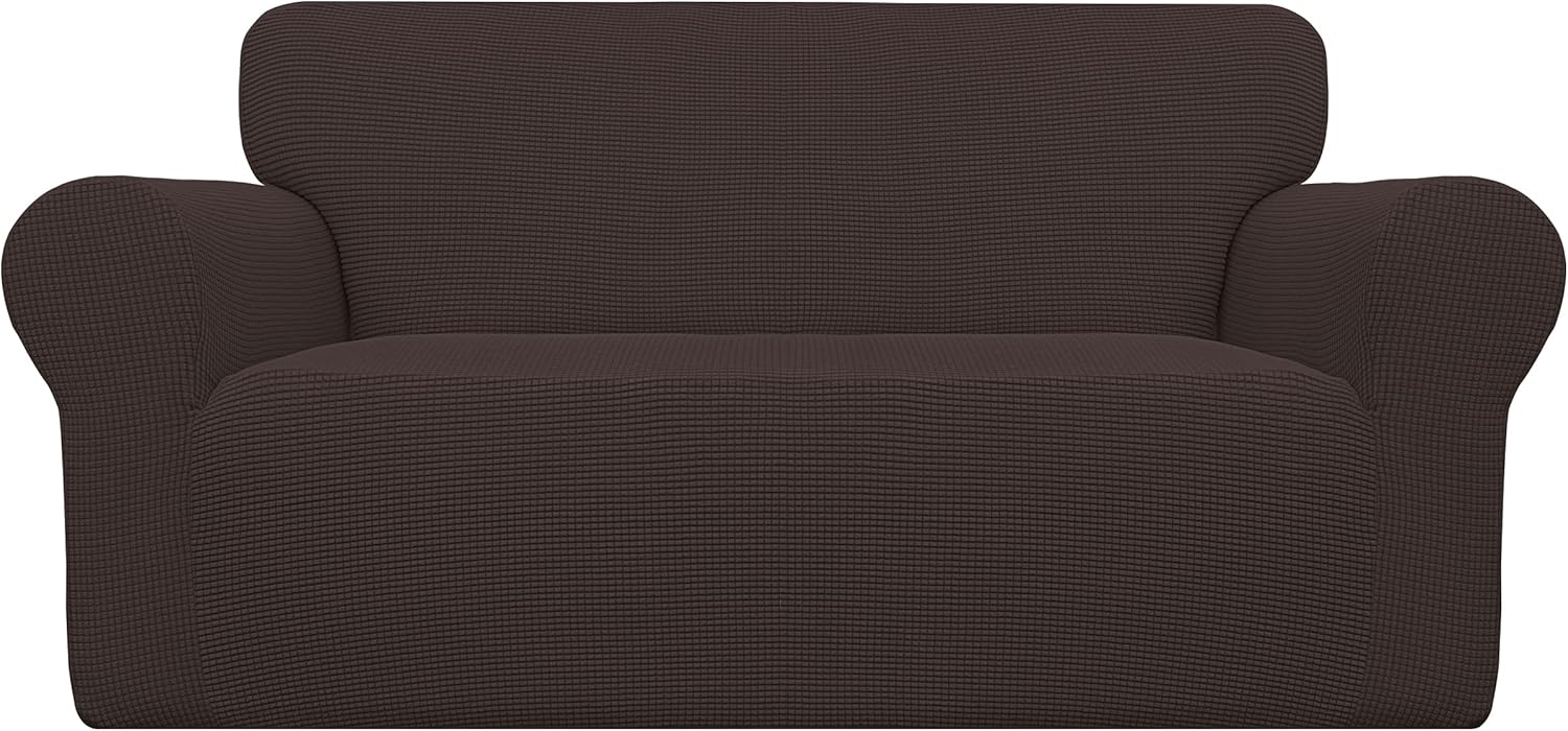 Stretch Sofa Slipcover 1-Piece Sofa Cover Furniture Protector Couch Soft with Elastic Bottom for Kids, Polyester Spandex Jacquard Fabric Small Checks (Sofa, Dark Gray)