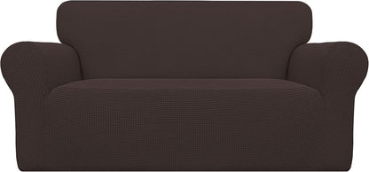 Stretch Sofa Slipcover 1-Piece Sofa Cover Furniture Protector Couch Soft with Elastic Bottom for Kids, Polyester Spandex Jacquard Fabric Small Checks (Sofa, Dark Gray)