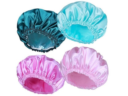Shower Caps for Women, 4 PCS Elastic and Reusable Bath Caps, Double Waterproof Layers Shower Cap, Bathing Shower Caps, Environmental Protection Hair Bath Hat - Solid Color