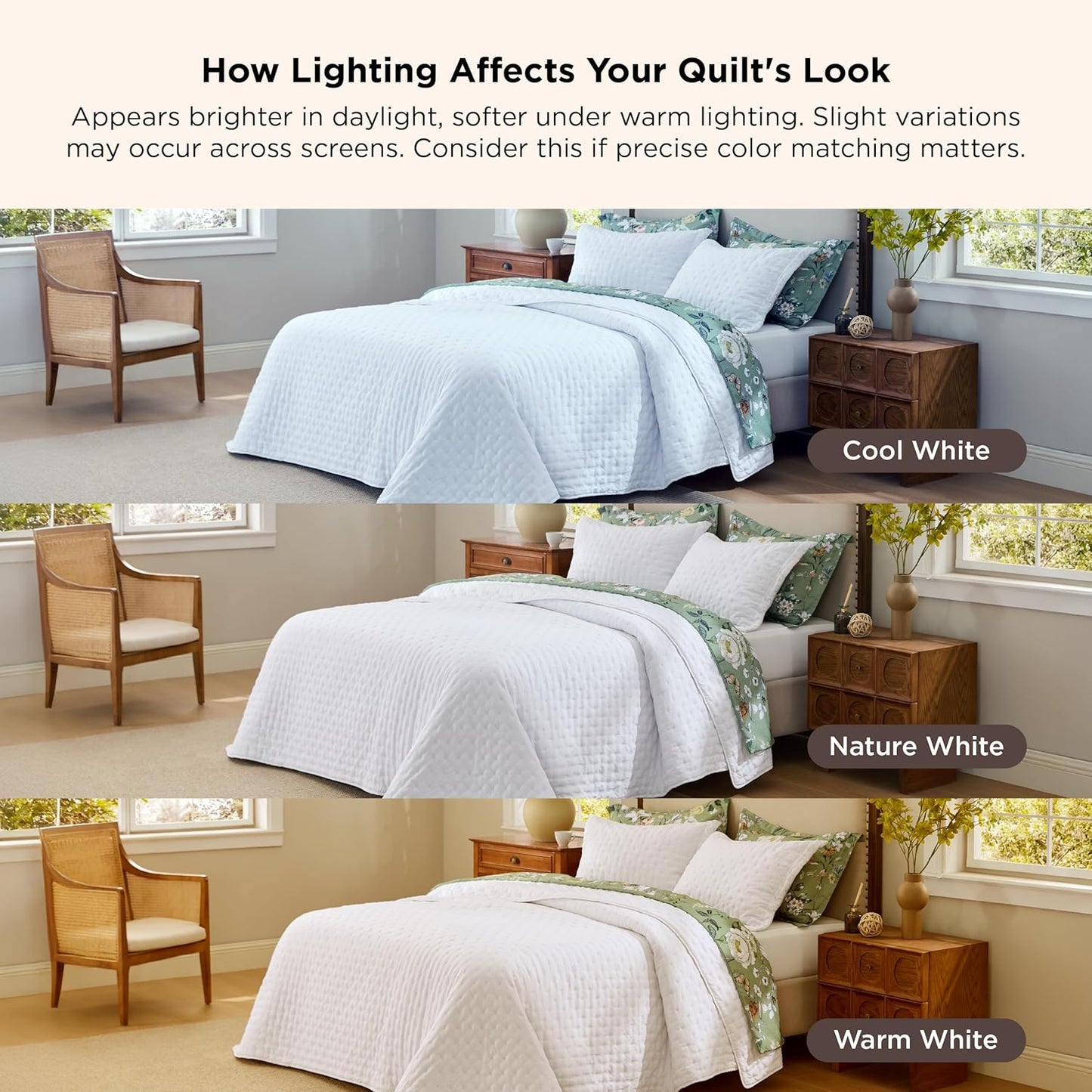 Quilts Queen Size - Bright White Bedspread Queen Size & Lightweight Comforter, Modern Coverlet with Clover Pattern, Ultra Soft All-Season Bedding, 90 x 96 Inches | Stitch-Free Quilting, Lightweight, Summer Bedding Set, Machine Washable, Pet-Friend