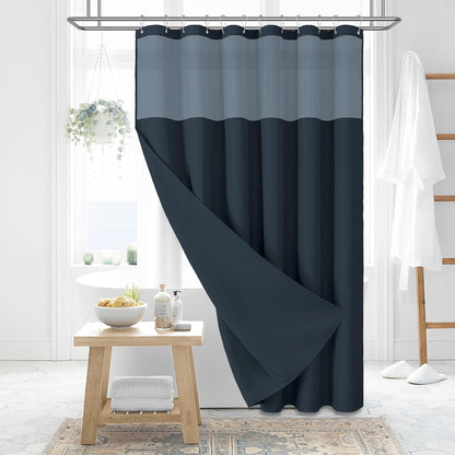 Dynamene Sage Green Shower Curtain - Waffle Textured Heavy Duty Thick Fabric Shower Curtains for Bathroom, 256GSM Luxury Weighted Polyester Cloth Bath Curtain Set with 12 Plastic Hooks，72Wx72H,Green