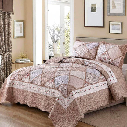 Blue Floral Patchwork Quilt Set, Full Queen Size, 3 Piece Bedding Set with 2 Pillowcases | Blue Patchwork Quilt, Queen Size Bedspread, Reversible Quilt Set, Floral Quilt Set, Patchwork Quilt Set, Queen Comforter Set