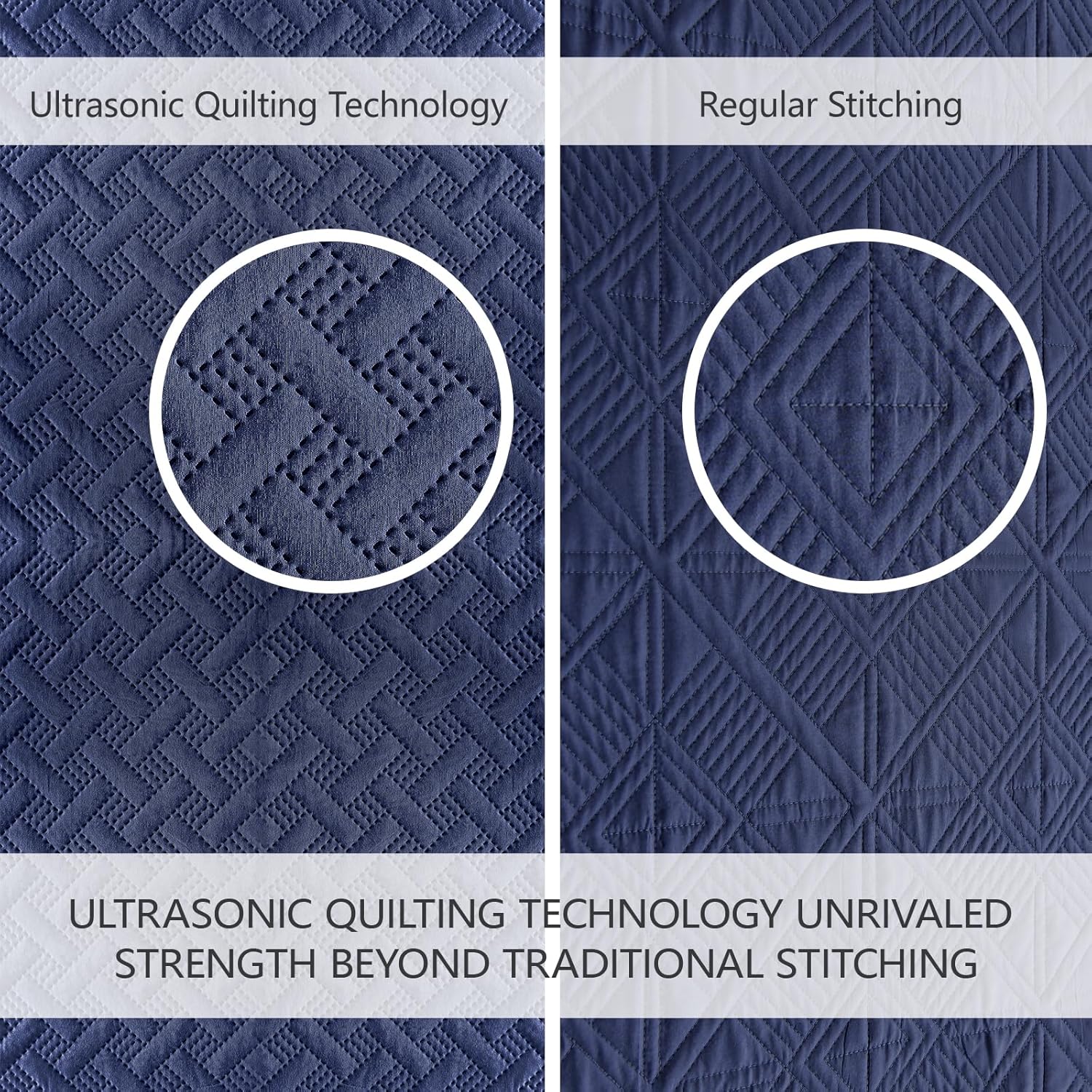 Quilts Queen Size - Ultra Soft Navy Blue Quilt Lightweight Microfiber Bedspreads, Classic Basket Weave Pattern Bedspread Bed Coverlet 3 Pieces for All-Season (1 Quilt, 2 Pillow Shams) | Breathable material, Easy care