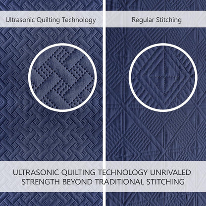 Quilts Queen Size - Ultra Soft Navy Blue Quilt Lightweight Microfiber Bedspreads, Classic Basket Weave Pattern Bedspread Bed Coverlet 3 Pieces for All-Season (1 Quilt, 2 Pillow Shams) | Breathable material, Easy care
