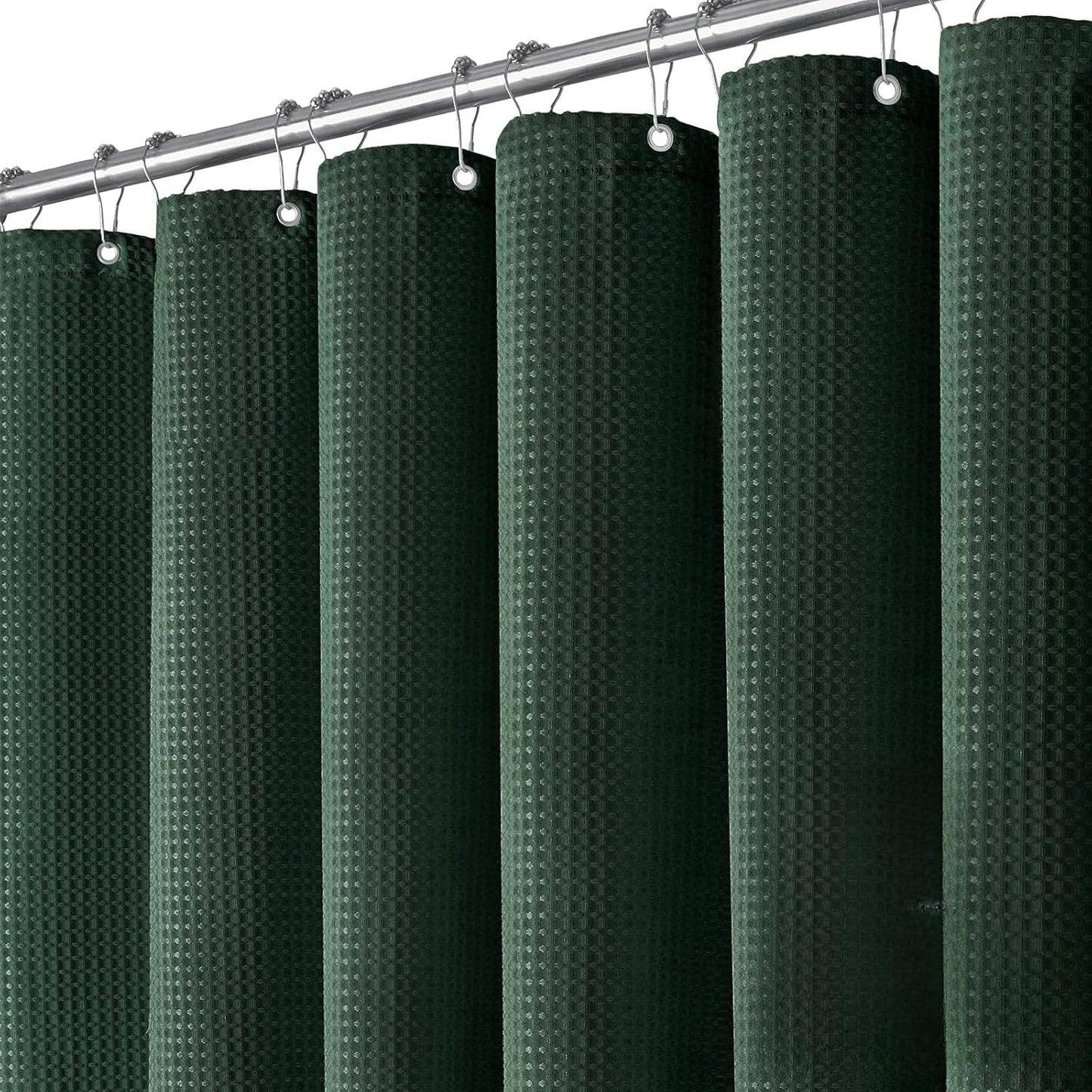 Dynamene Sage Green Shower Curtain - Waffle Textured Heavy Duty Thick Fabric Shower Curtains for Bathroom, 256GSM Luxury Weighted Polyester Cloth Bath Curtain Set with 12 Plastic Hooks，72Wx72H,Green