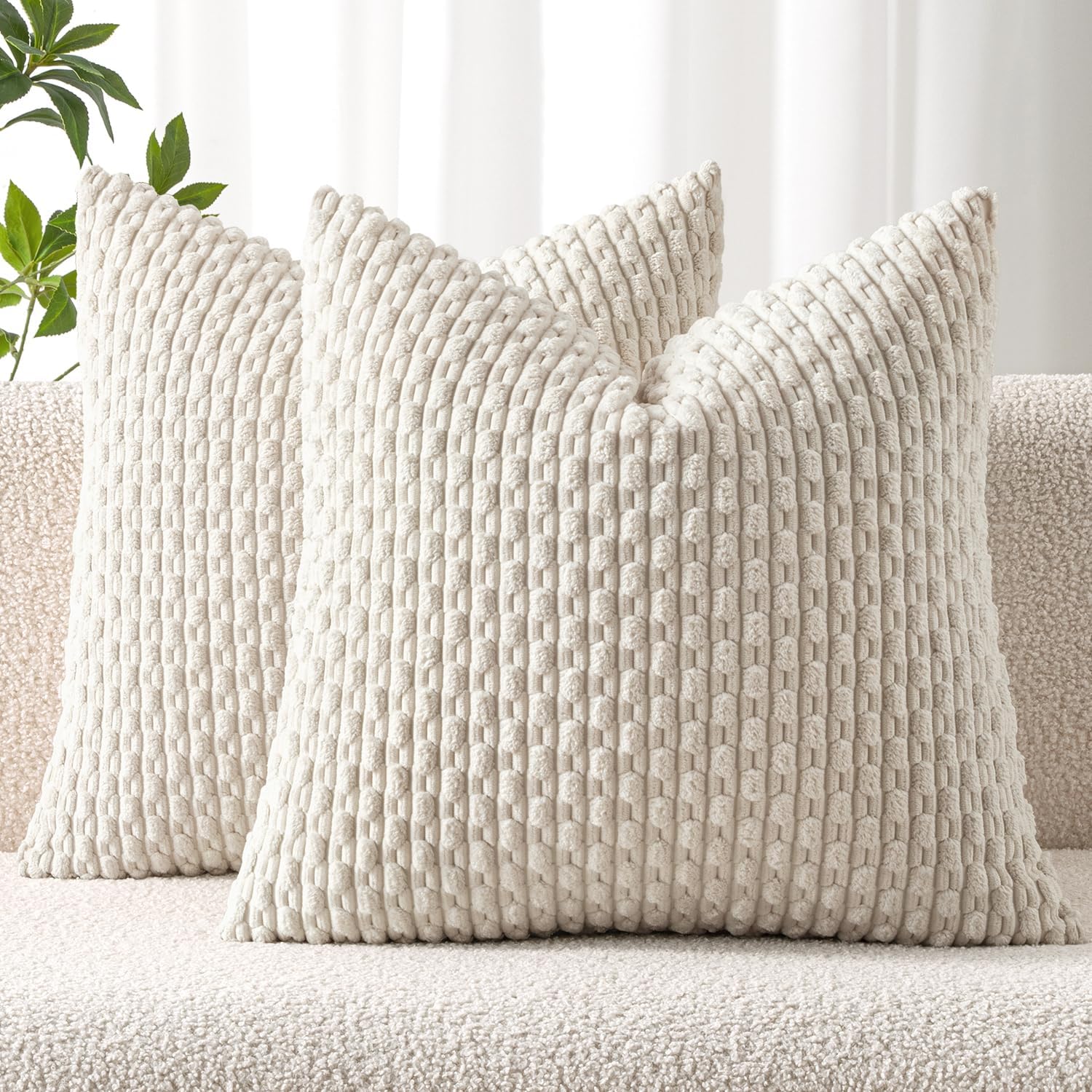 MIULEE Pack of 2 Decorative Throw Pillow Covers 18x18 Inch Soft Boho Striped Textured Corduroy Pillow Covers Spring Modern Farmhouse Home Decor for Couch Bed Sofa Living Room Sage Green