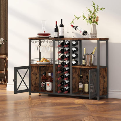 Mini Bars for Home, Wooden Coffee Bar Cabinet, Modern Liquor Cabinet for Liquor and Glasses, Farmhouse Buffet Wine Cabinet with Storage Sideboard for Home Kitchen Dining Room
