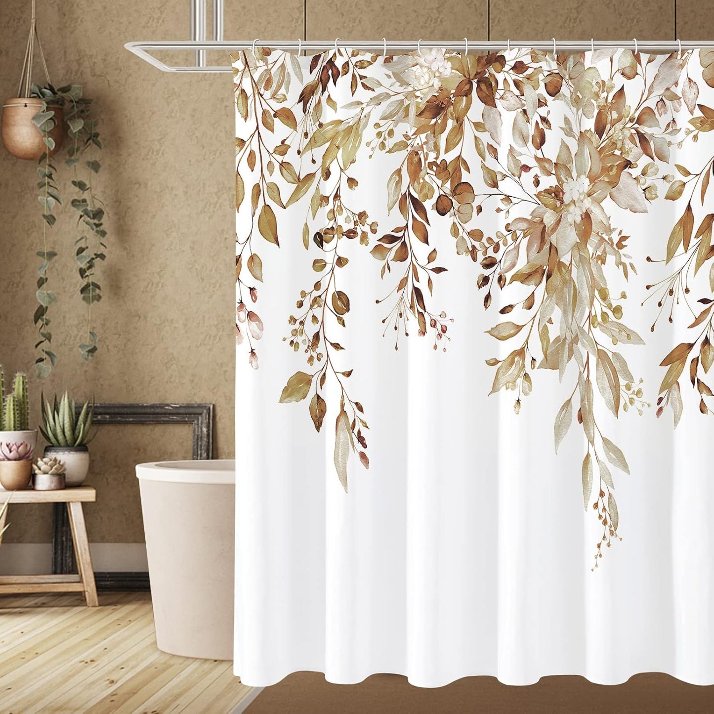 Grey Eucalyptus Shower Curtain, Watercolor Plant Leaves with Floral Bathroom Shower Curtain Set, Gray White, 72x72