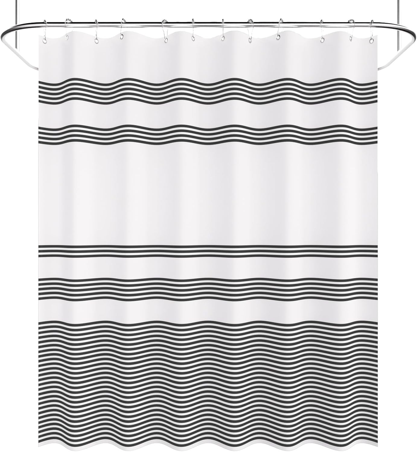 Shower Curtain, Washable Cloth Black Shower Curtain Sets with 12 Shower Curtain Hooks, Fabric Rustic Black and White Striped Curtain, Farmhouse Bathroom Curtains, 72x72 Inches