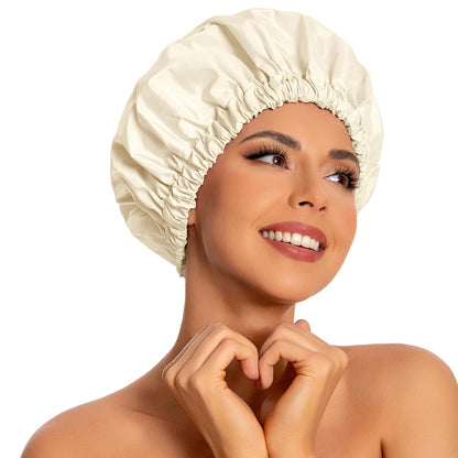 Reusable Shower Cap for Women, Large Waterproof Shower Bonnet Washable Elastic Band Bath Hair Hat for Long Hair, Braids(Pink)