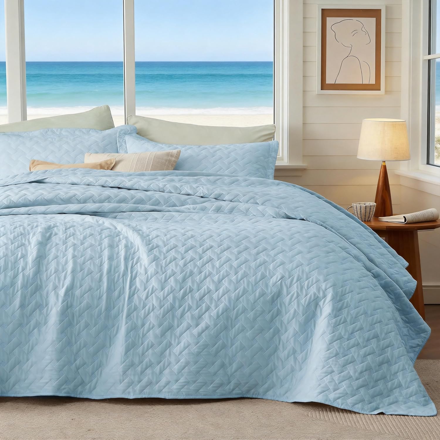 Quilts Queen Size - Grey Bedspreads Queen Size with Basket Weave Pattern, Soft Quilt Bedding Set, Lightweight Comforter Set Coverlet for All Seasons with 2 Pillow Shams (90" x 96") | Skin-Friendly Soft, All-Season Comfort, Breathable