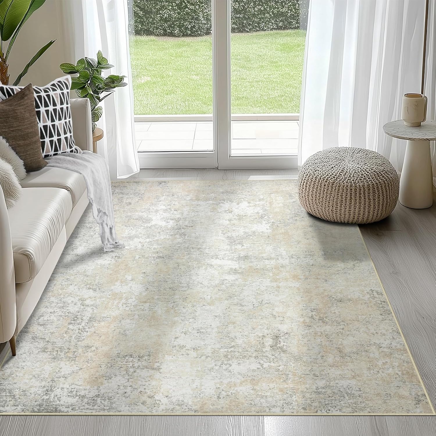 8x10 Area Rugs for Living Room Rug Washable: Abstract Large Rug for Dining Room Bedroom Carpet Non Slip 8 by 10 Indoor Modern Nursery Home Office Blue Grey