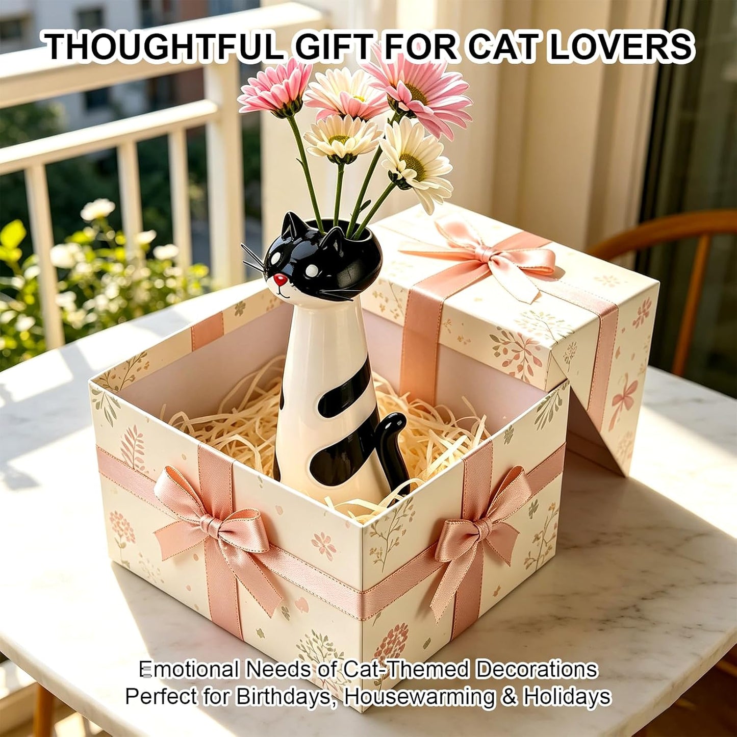 Quirky Cat Vase, Handcrafted Ceramic Cat Vase, Whimsical Kitty Planter for Small Flowers Boho Home Decor(White)