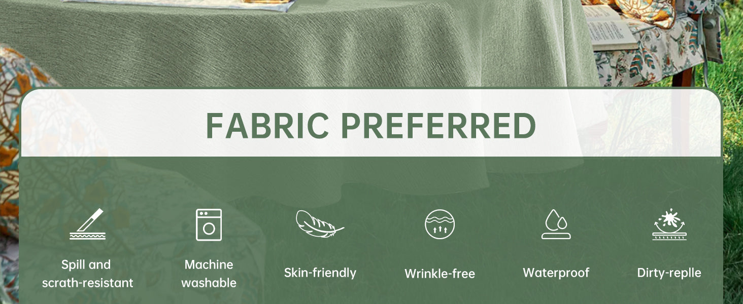 Decorelia Faux Linen Round Tablecloths 60 inch, Waterproof Decorative Washable Texture Rustic Circle Table Cloth Cover for Dining Kitchen Party Farmhouse Outdoor(Round (2-4 Seats),Sage Green)