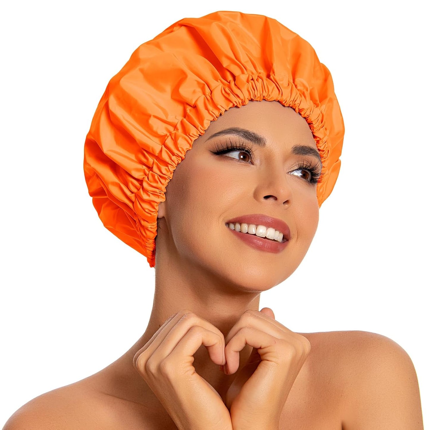 Reusable Shower Cap for Women, Large Waterproof Shower Bonnet Washable Elastic Band Bath Hair Hat for Long Hair, Braids(Pink)