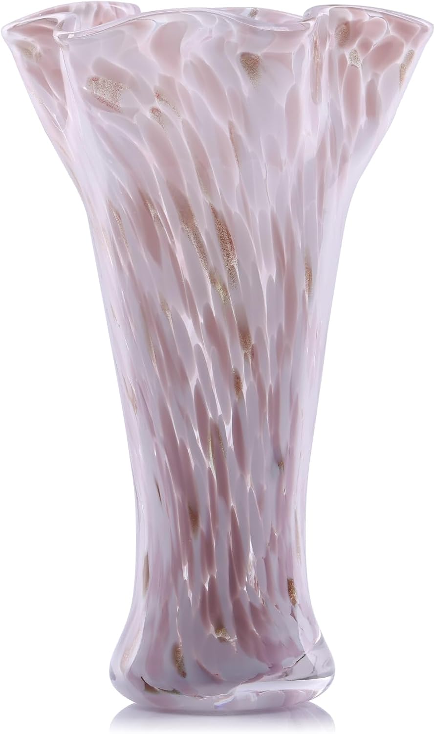 9.0" H Teal Glass Vases for Flowers, Unique Hand Blown Glass Vase Green Home Decor, Wide Mouth Colorful Flower Vase Centerpieces, for Living Room Table Bookshelf, Bathroom Office Shelf Decorative