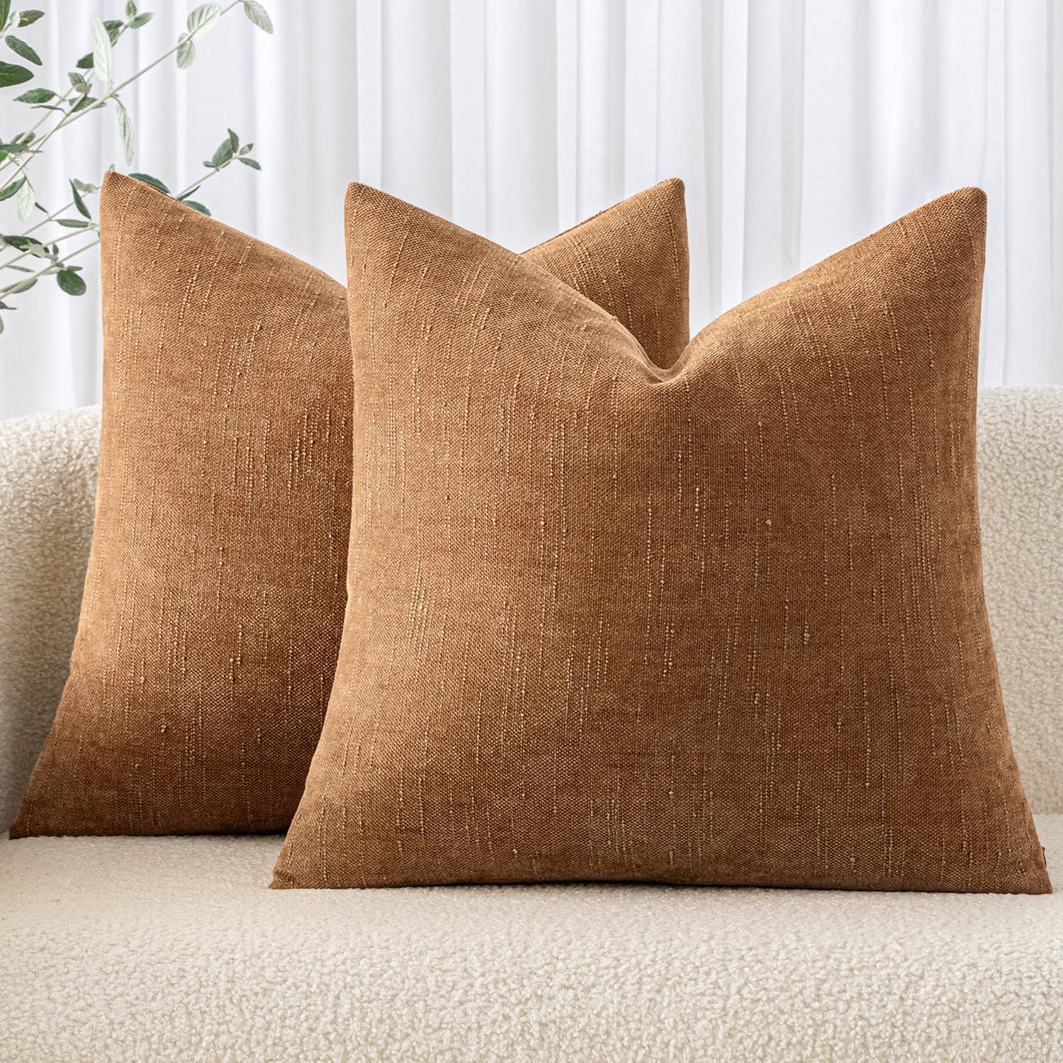 MIULEE Pack of 2 Decorative Throw Pillow Covers Soft Chenille Throw Pillows Solid Neutral Farmhouse Textured Cushion Covers for Couch Sofa Bedroom Living Room 20x20 Inch, Taupe Grey