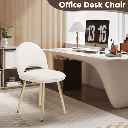 Chair with Adjustable Backrest Makeup Vanity Stool with Back Multifunction Armless Chair for Dressing Home Office Kitchen Dinning Room and Living Room (Velvet White)