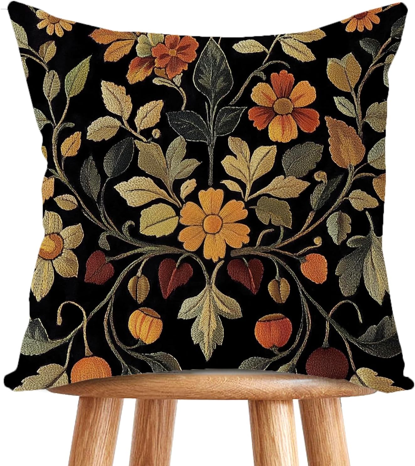 William Morris Abstract Vintage Print Floral Velvet Design Throw Pillow Covers Home Decor, Retro Art Decor Pillowcase Cushion Cover for Bed Sofa Living Room, Square 18x18inch (Black-Floral2)