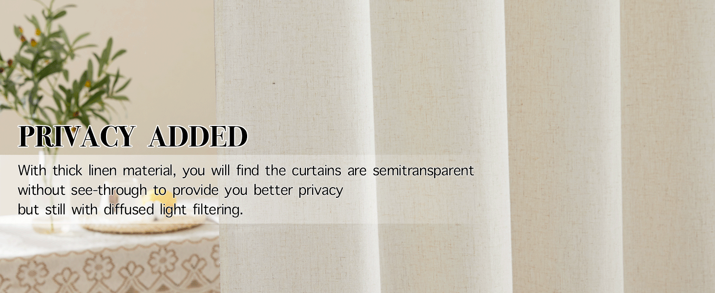 Natural Linen Curtains 84 inch Long 2 Panels Set, Grommet Top Thick Linen Burlap Semi Sheer Vertical Drapes Privacy Assured with Light Filtering for Bedroom/Living Room, W55 x L84