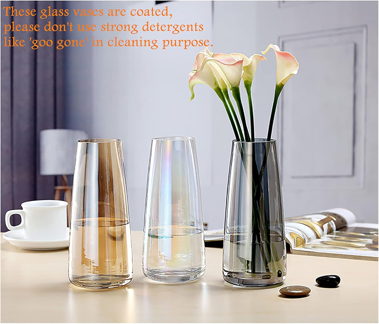 Modern Glass Vase Crystal Glass Vase for Home Office Decor (Crystal Amber)