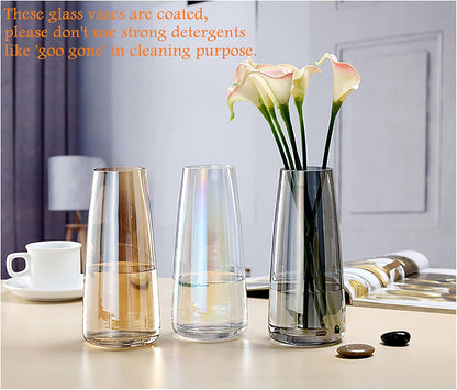 Modern Glass Vase Crystal Glass Vase for Home Office Decor (Crystal Amber)