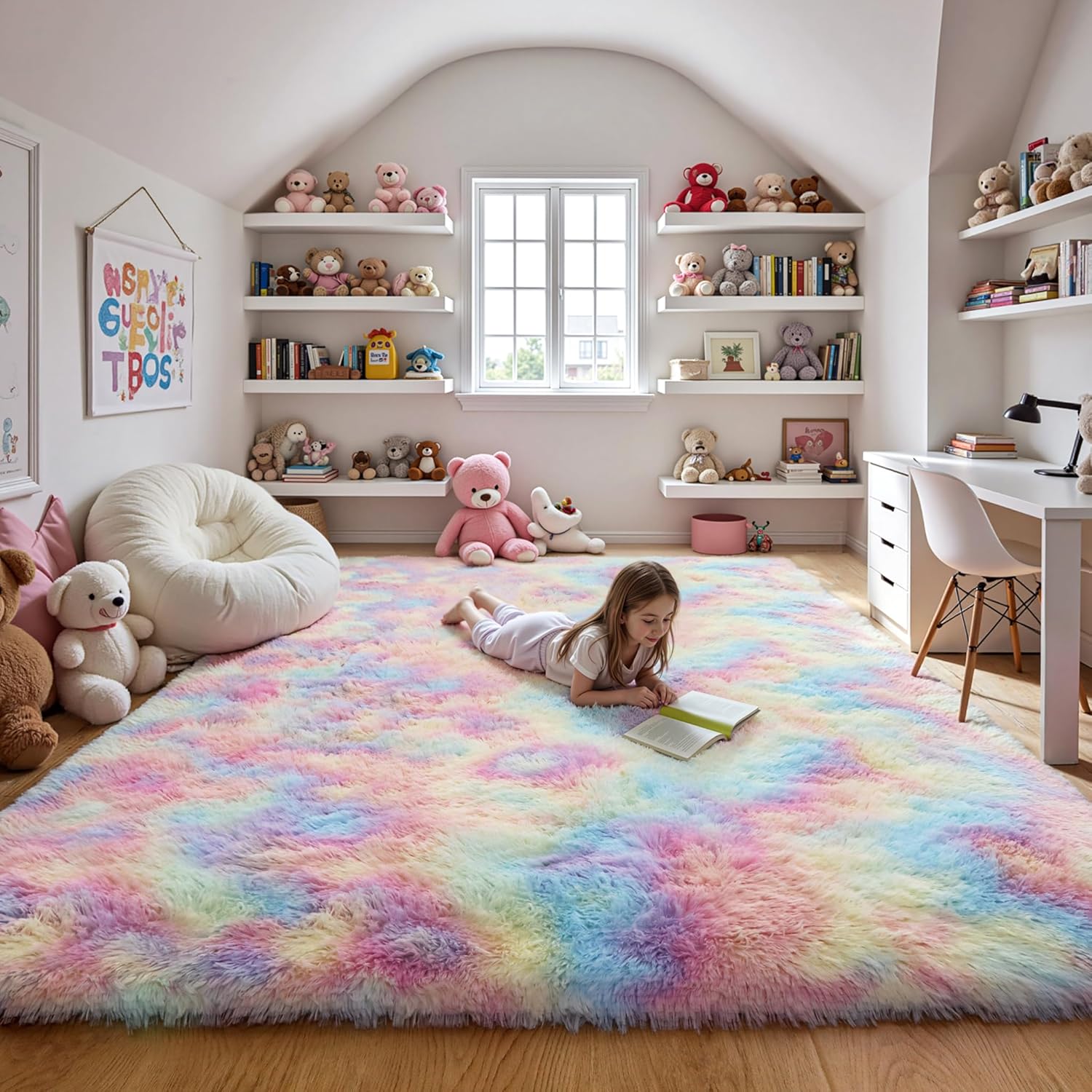 Pink Fluffy 4x6 Area Rugs for Bedroom Girls, Soft Washable Fuzzy Furry Shag Rug for Kids Room, Nursery, Dorm Decor, Cute Plush Carpet for Baby Toddler