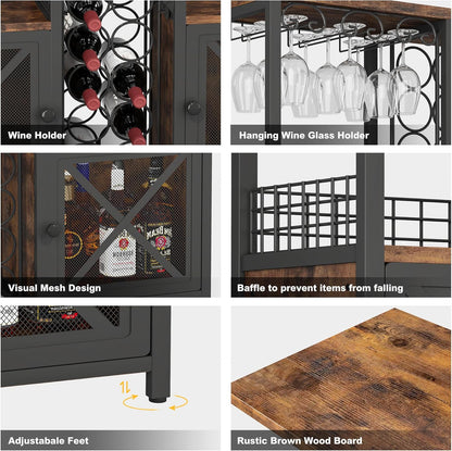 Mini Bars for Home, Wooden Coffee Bar Cabinet, Modern Liquor Cabinet for Liquor and Glasses, Farmhouse Buffet Wine Cabinet with Storage Sideboard for Home Kitchen Dining Room