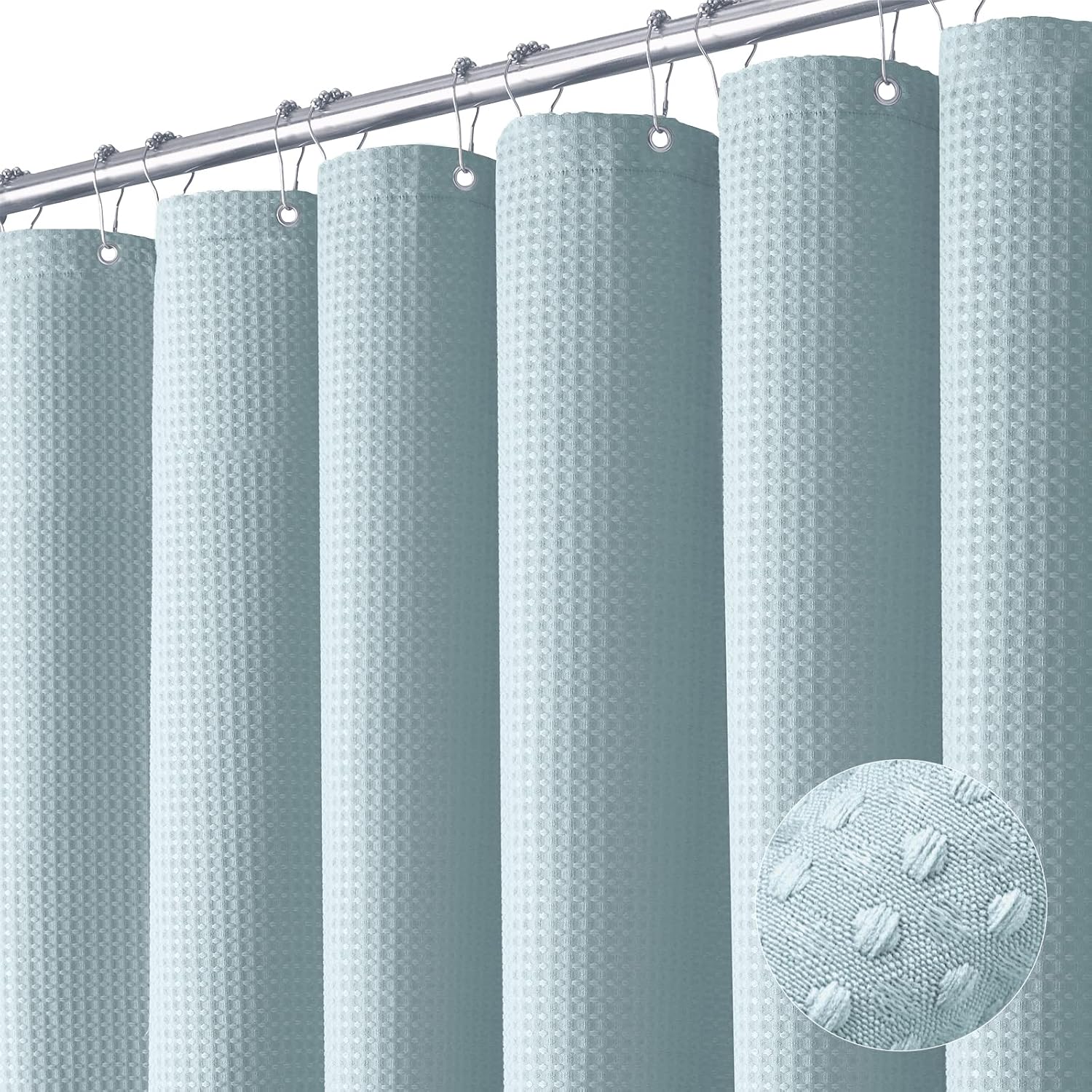 Dynamene Sage Green Shower Curtain - Waffle Textured Heavy Duty Thick Fabric Shower Curtains for Bathroom, 256GSM Luxury Weighted Polyester Cloth Bath Curtain Set with 12 Plastic Hooks，72Wx72H,Green