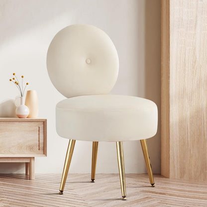 Armless Vanity Chair for Makeup Room, Velvet Vanity Stool with Back, Living Room Chair with Solid Metal Legs for Bedroom, Study Room, Vanity(Khaki)