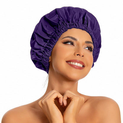 Reusable Shower Cap for Women, Large Waterproof Shower Bonnet Washable Elastic Band Bath Hair Hat for Long Hair, Braids(Pink)