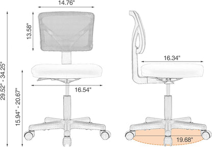 Small Office Desk Chair, Ergonomic Low-Back Mesh Rolling Work Swivel Chairs with Wheels, Armless Comfortable Seat Lumbar Support for Home, Bedroom, Study, Student, Adults,Classic Black